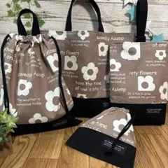 【翌日発送可】花柄モノトーン‪ ·͜·♡‬レッスンバック ハンドメイド