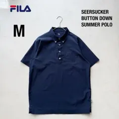 【フィラ/ FILA】半袖ポロシャツ M ネイビー シアサッカー ボタンダウンのサムネイル