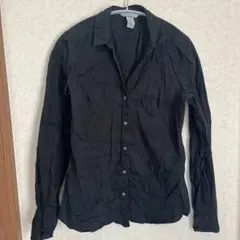 エイチアンドエム ブラウス シャツ レギュラーカラー 長袖 無地 S 黒 綿