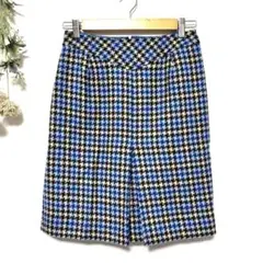 FIGARO｜日本製｜昭和レトロ｜千鳥格子ウールスカート｜ブルー｜ヴィンテージ｜