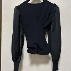 GRL グレイル 袖切り替えカシュクールニットトップス M 黒 at1366