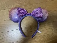 ミニー 耳カチューシャ 紫色とピンク スパンコール