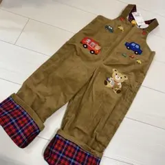 新品⭐ミキハウス⭐プッチー君 電車 刺繍 ワッペン オーバーオール 90 