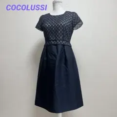 ココラッシ　東京ソワール　ひざ丈ワンピース　レース　セレモニー　卒業式　ネイビー