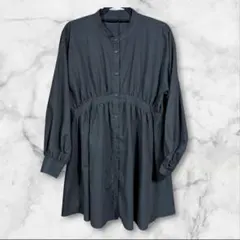 Gleeful バンドカラー チュニック ワンピース 黒 Lサイズ　YT500.