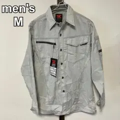 新品　メンズ　ワークシャツ　作業服　作業着　長袖　シルバー　M