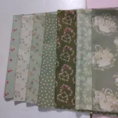 綿プリント　はぎれ　７枚 グリーン系
