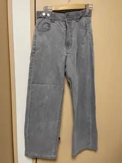グレー ワイドレッグデニム パンツ