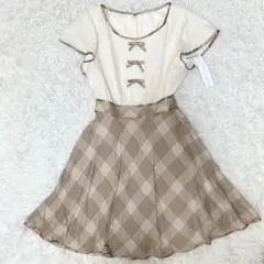 森ガール　フェアリーグランジ　切り替えデザインワンピース　チェック柄　リボン