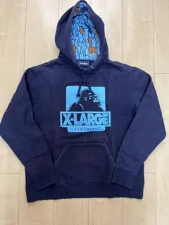 X-LARGE ネイビー フード付きパーカー