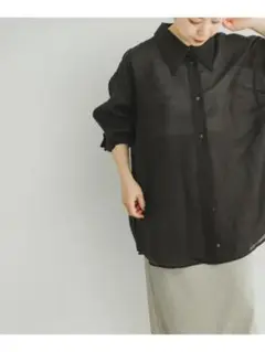 URBAN RESEARCH ブラック ビックシルエット シースルー長袖シャツ