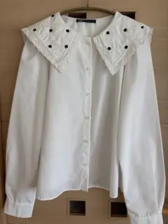 ZARA ビッグカラー 刺繍ブラウス ホワイトMサイズ
