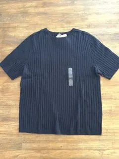 UNIQLO ネイビー リブ編み 半袖ニット XL 新品