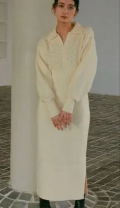 LAGUNAMOON ラグナムーン　ケーブルビジューロングニットワンピース