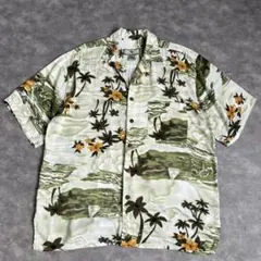 90s CHIAMARE レーヨン100% アロハシャツ ヤシの木 ハイビスカスのサムネイル