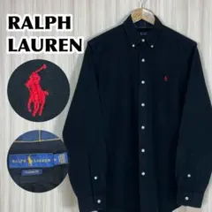 ☆希少☆ラルフローレン ボタンダウン 長袖シャツ M ブラック 刺繍ポニー 黒