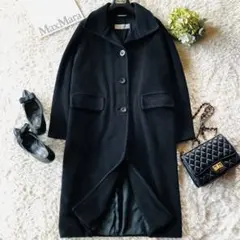 美品✨マックスマーラ マキシコート カシミヤ混 女優襟 白タグ ブラック 40 希少42✨美品 マックスマーラ マキシコート カシミヤ 女優襟 白タグ
