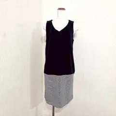 BEAMS HEART　ノースリーブ切替ワンピース　無地　グレー×ネイビー