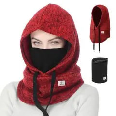 31★フードウォーマー フード付き ネックウォーマー ワインレッド