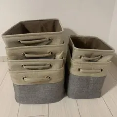 【美品】収納ボックス／取手付バスケット／布製／バイカラー／6個セットのサムネイル