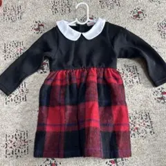 プティマイン　黒と赤のチェック ワンピース 100cm