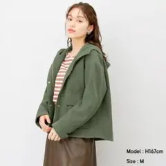 GUショートフーディーコート カーキ