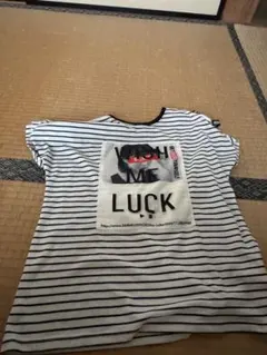 ストライプ柄 WISH ME LUCK Tシャツ Lサイズ