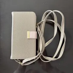 グレー 合成皮革 スマホケース ショルダーストラップ付き