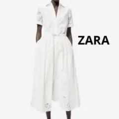 大人気！ZARA エンブロイダリーシャツワンピース　レース　ロング　カットワーク
