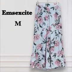 【エムズエキサイト】花柄 総柄 ワイドパンツ（M）フレア ウエストゴム 裏地有り