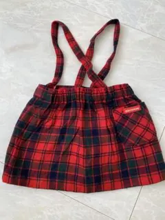 ミキハウス 赤 チェック サスペンダースカート　レトロ