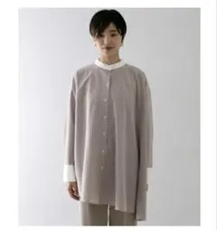 KBF アシンメトリーストライプロングシャツ 長袖