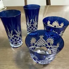 切子グラス　４個セット　切子　色被切子