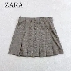 ZARA ブラウン チェック柄 プリーツ ミニスカート レディース　XSサイズ