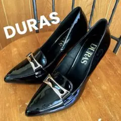 【新品】DURAS黒ローファーパンプス♡ゴールドバックルつきエナメルパンプス