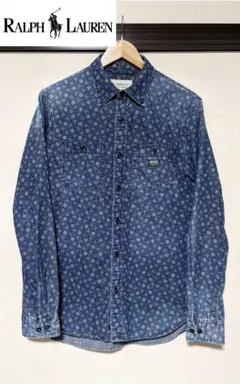 【Ralph Lauren】デニムシャツ/長袖/総柄/インディゴ/ロゴ/古着