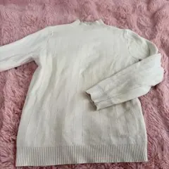 アイボリー リブ編み 長袖ニット