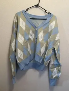 ダイヤ柄カーディガン 青・ベージュ・白