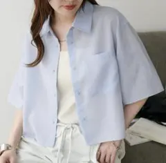 新品　DISCOAT シアー半袖クロップドシャツ　ブルー　定価6,000円