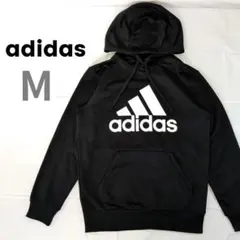 М　adidas ブラック フード付きパーカー　パフォーマンスロゴ