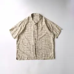 PERRY ELLIS 90s 半袖開襟総柄シルクシャツ ベージュ XLのサムネイル