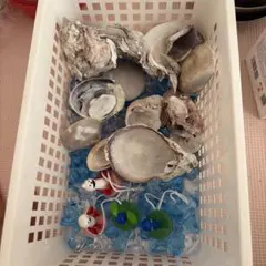 貝殻とブルー系アクリルアイスのセット 工作素材