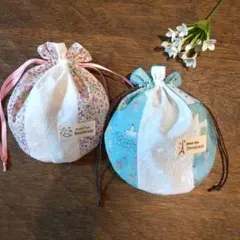 丸巾着2枚セット　リバティ　小物入れ　ハンドメイド