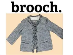 brooch. フリンジ付きツイードジャケット　ブルー系M