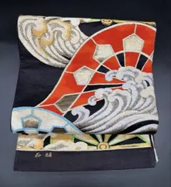 高級 正絹 袋帯 礼装 フォーマル 洒落帯　金糸　銀糸　波模様　古典柄　297