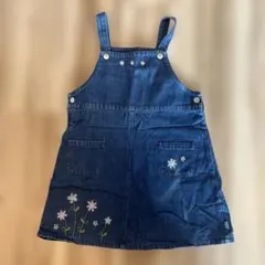 Pom ponetteデニム花柄刺繍ジャンバースカート