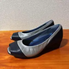 ❀美品 フィットフィット パンプス シルバー 紺 ネイビー 21.5cm