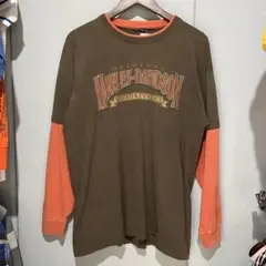 古着 Harley-Davidson 長袖カットソー オリーブグリーン/オレンジ