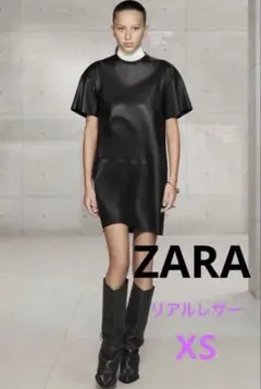 極美品✦ZARA 羊革100% 変形襟レザーミニワンピース Y2K グランジ 