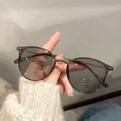 【モカ×ブラック】サングラス　メガネ　ボストン　ブルーライト　UVカット　紫外線